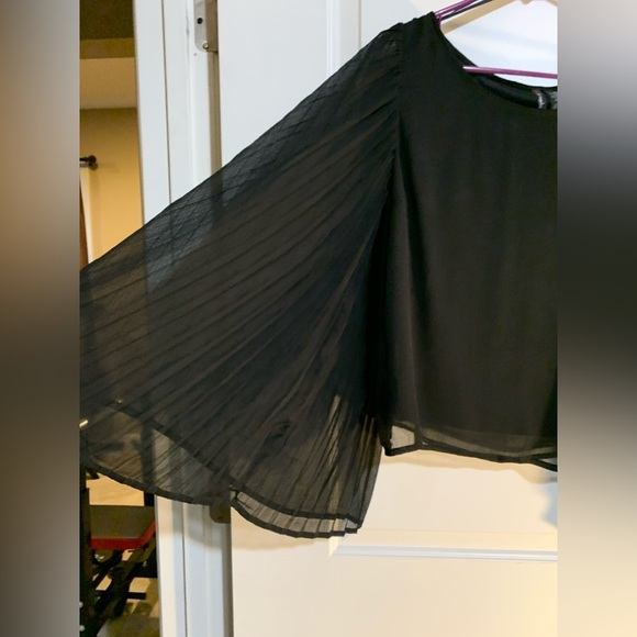 Women’s Black Dress Shirt size Large with Flowy see thru sleeve. - Picture 2 of 4